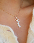 Blessed Script Necklace in 14k Yellow Gold