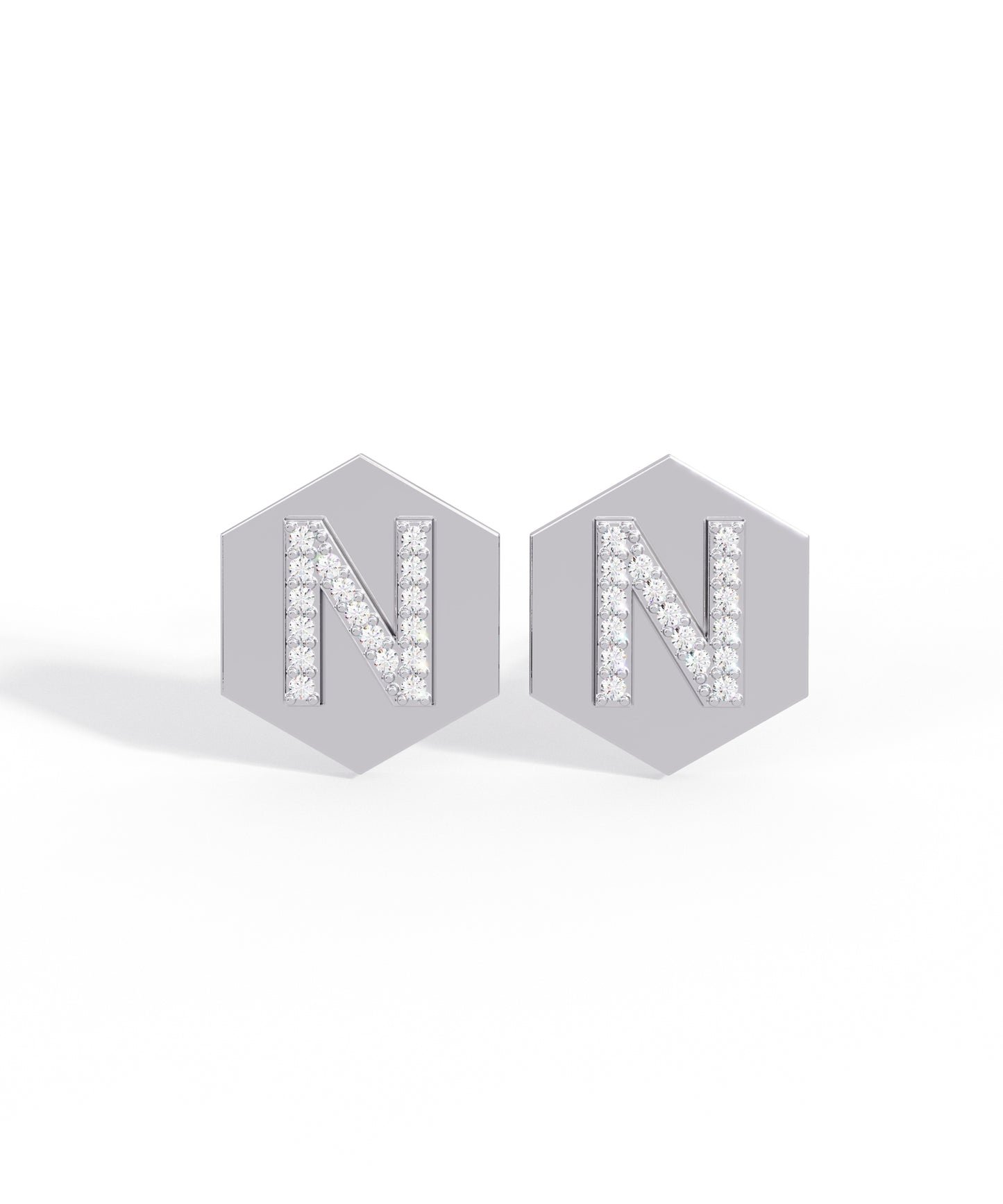 14k gold hexagon initial stud earrings