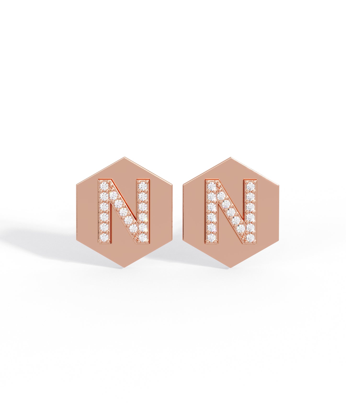 14k gold hexagon initial stud earrings