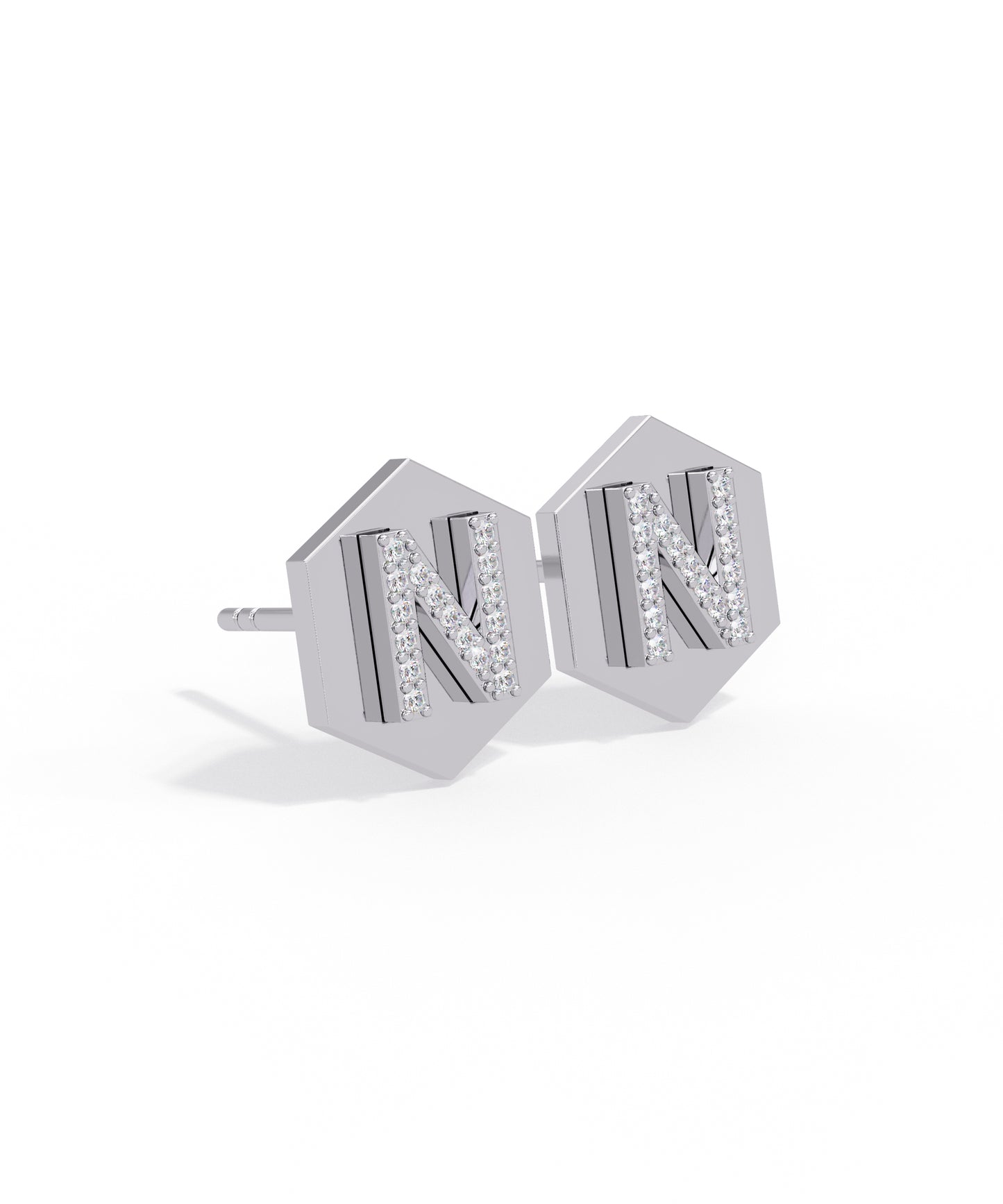 14k gold hexagon initial stud earrings